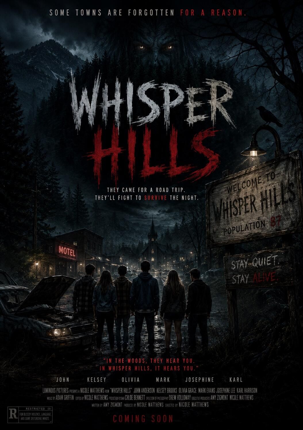 Whisper Hills story, character, and campaign development board