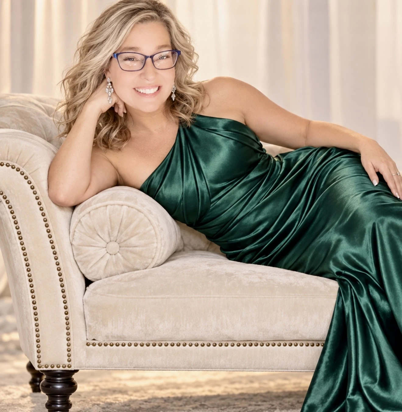 Amy Matthew in an emerald gown